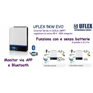 UFLEX ICPV 5kW EVO MPPT Inverter Fotovoltaico Ibrido - per batt 48V al Pb o al Litio